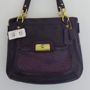 Plum Ostrich Leather Coach Shoulder Handbag